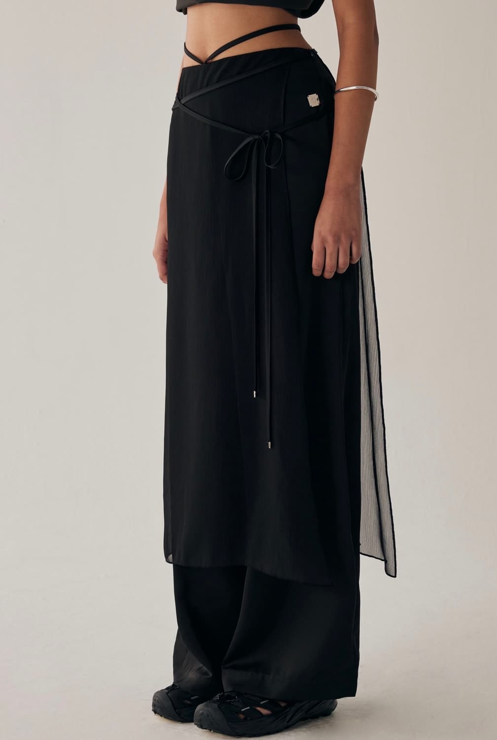 트리밍버드 시스루 스트랩 랩 팬츠 블랙 상품이미지2