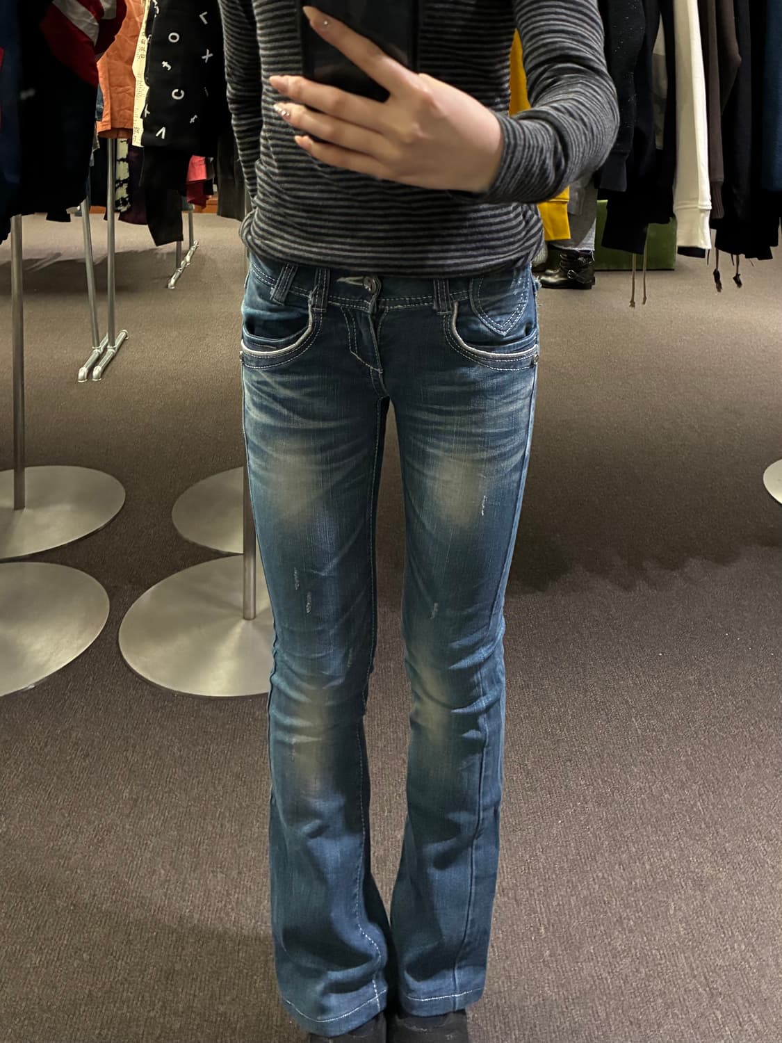 25)레드페퍼 빈티지 Y2K 포켓 큐빅 부츠컷 로우라이즈 데님팬츠 상품이미지4