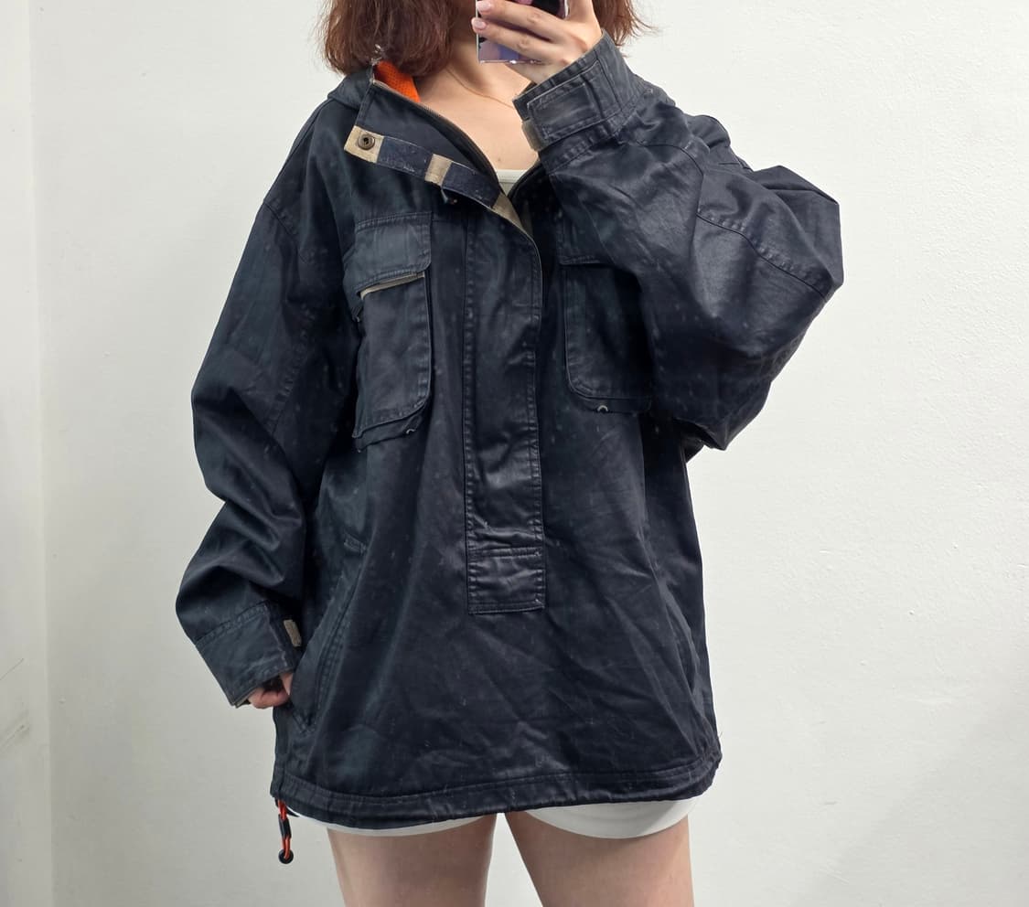 [프립]M/GAP 코팅 코튼 후드 아노락 자켓 네이비 오렌지 상품이미지1