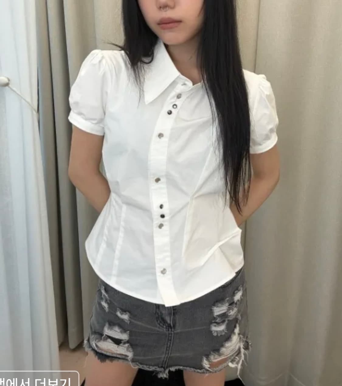 (새상품)킴지수 반팔 퍼프 셔츠 화이트 S Puffed Button Up 상품이미지2