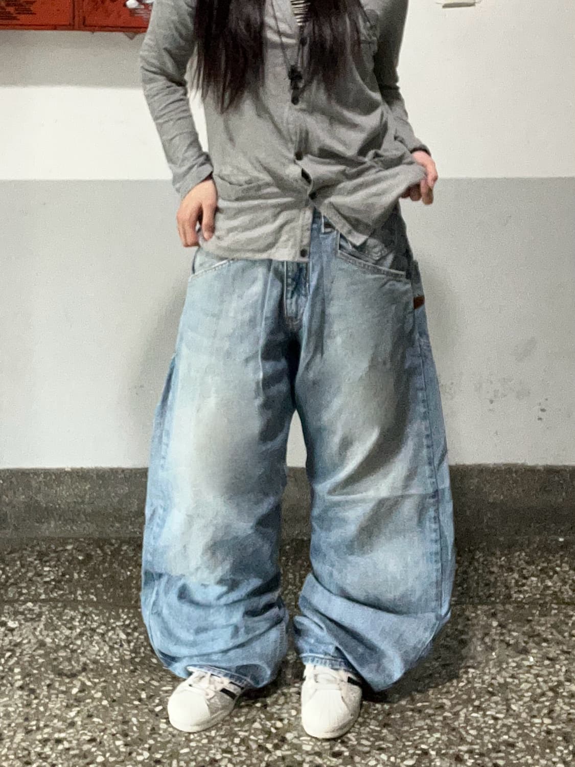 90s 워크웨어 화이트워싱 데님와이드팬츠 상품이미지2