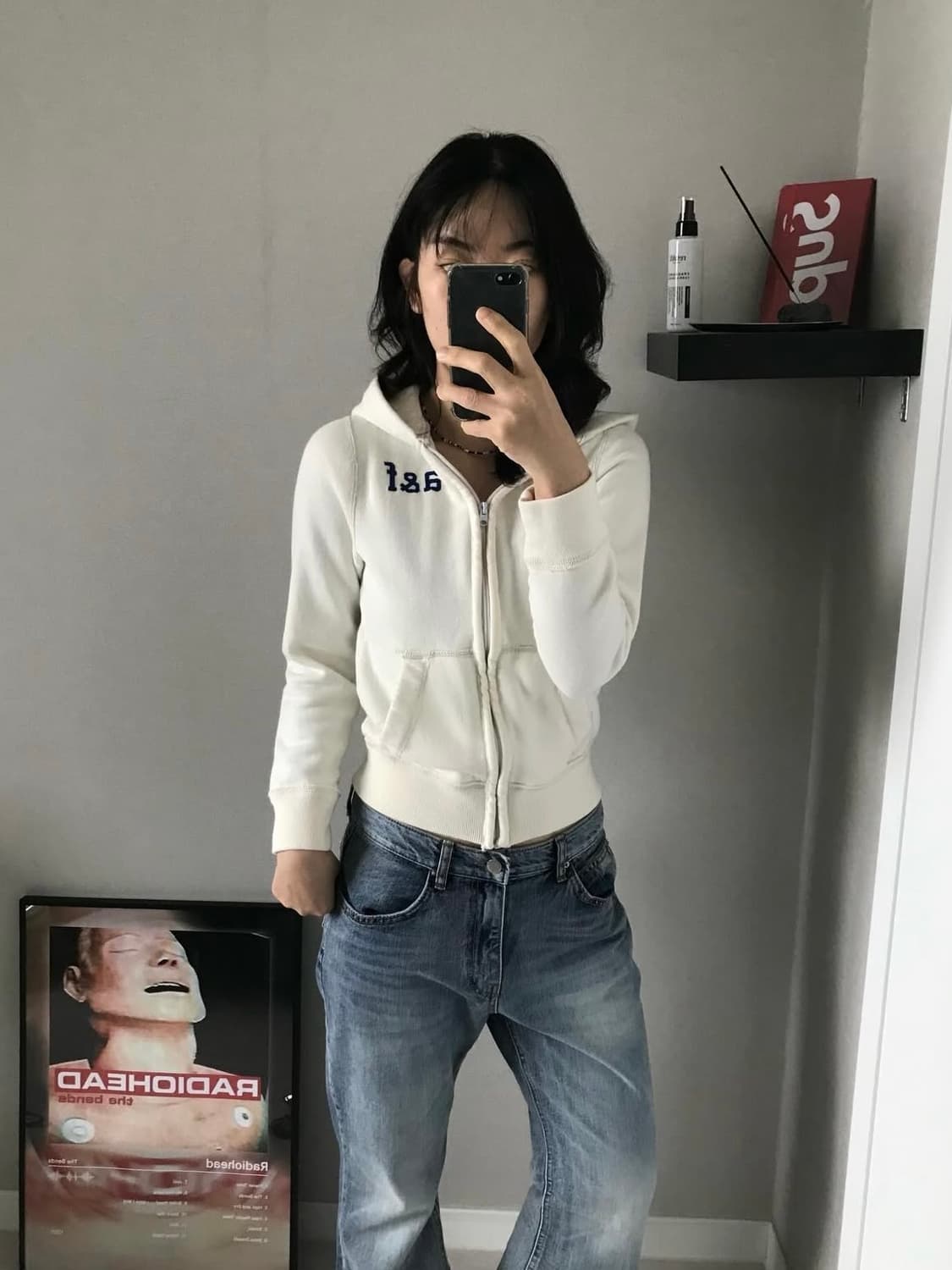 아베크롬비 가슴로고 화이트 딱붙핏 후드집업 상품이미지2