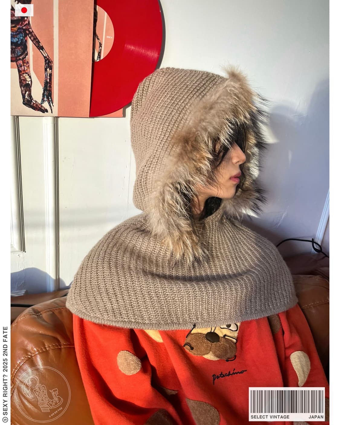 JPN Vintage Raccoon Fur Fake Knit Hood 상품이미지1