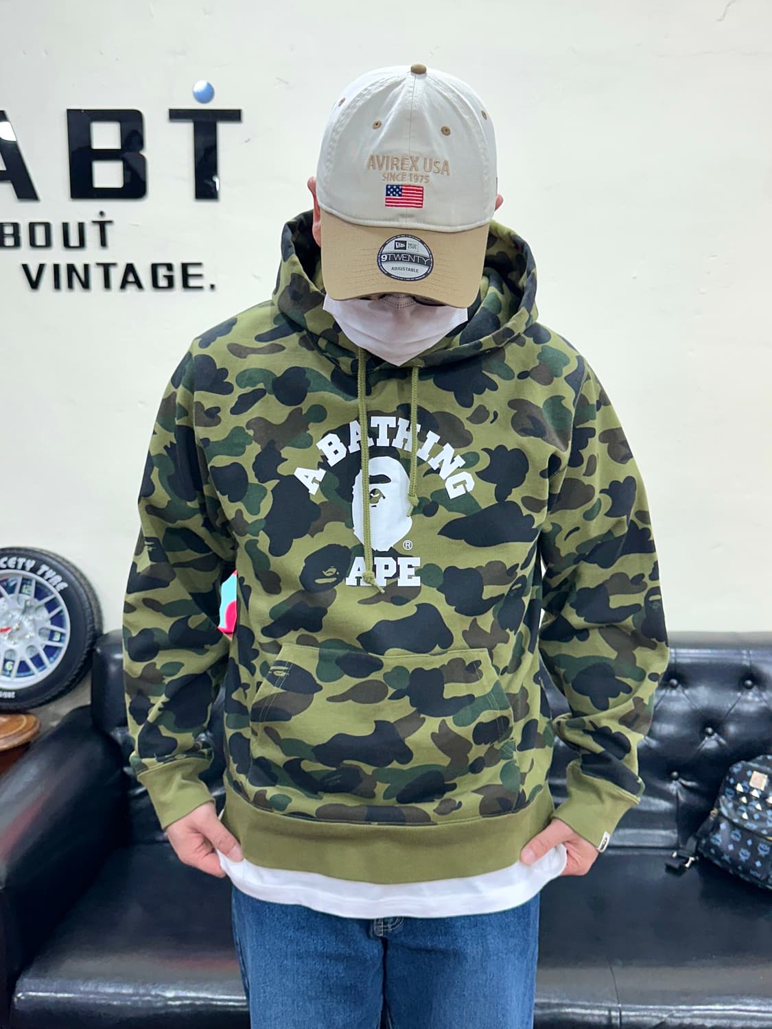 베이프 1st 카모 컬리지 풀오버 후드 아미 그린 XL 상품이미지1