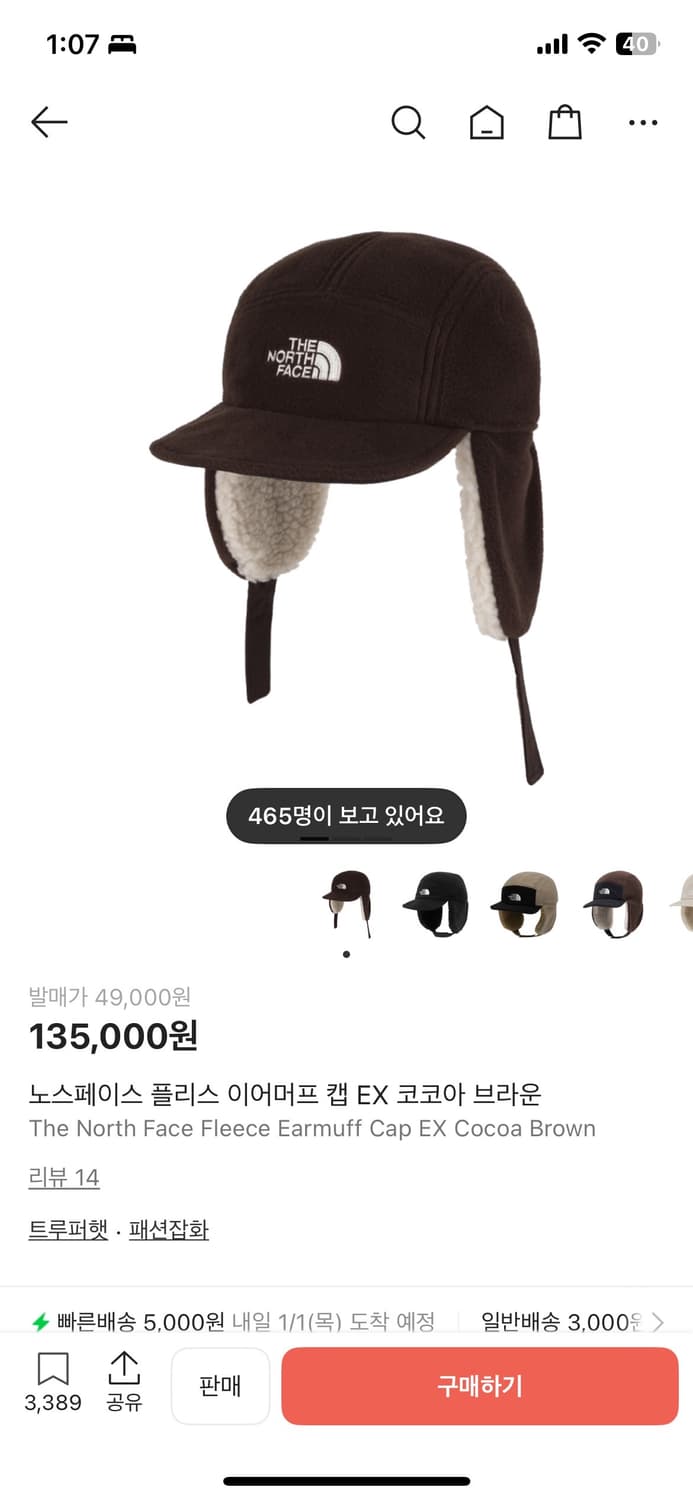 노스페이스 플리스 이어머프캡 브라운 상품이미지5