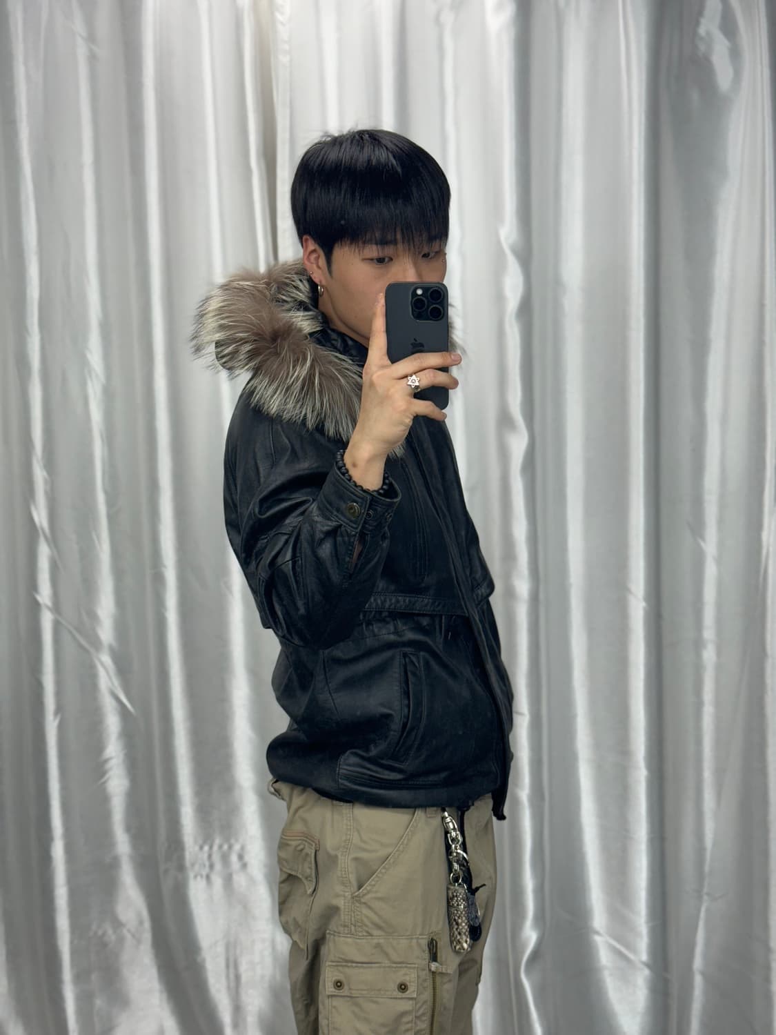 Vintage leather fur half coat 상품이미지4