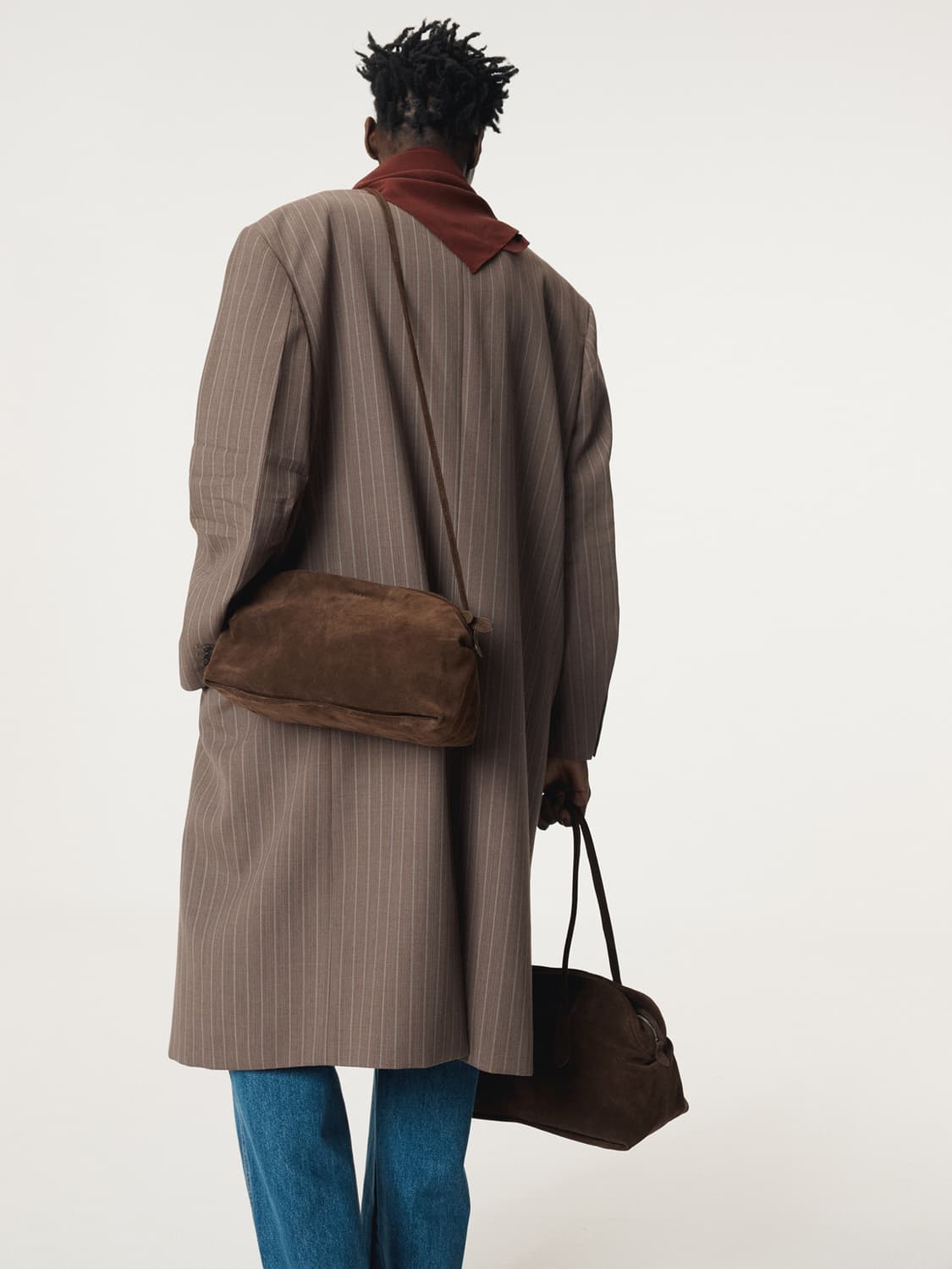 렉토 25FW 슬리브 크리즈 스트라이프 싱글 코트 세피아 상품이미지7