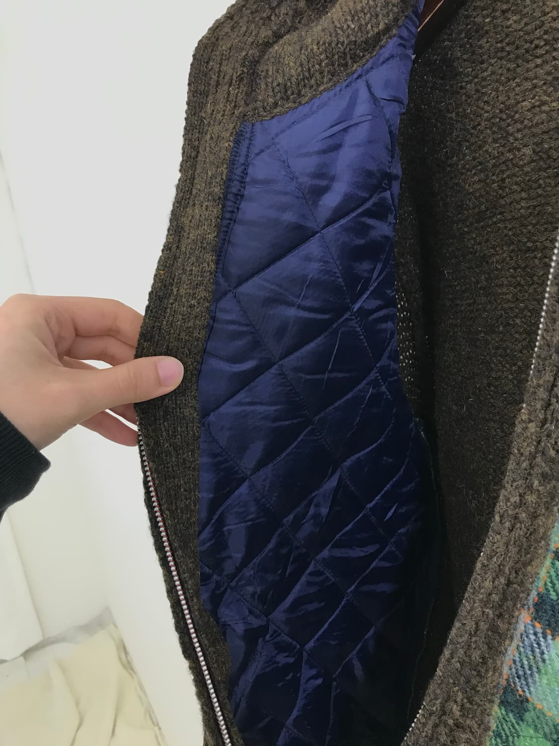 해리스 트위드 브라운 체크 아메카지 누빔 후드집업 상품이미지5