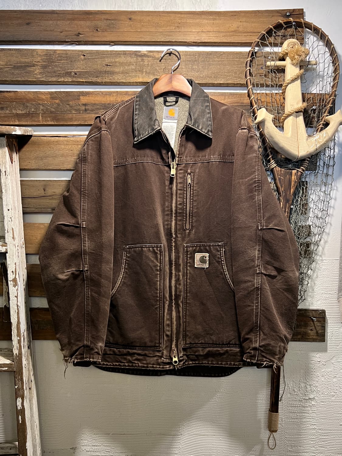 [M]칼하트 USA C61 빈티지 워싱 다크브라운 캔버스 워크 자켓 상품이미지1