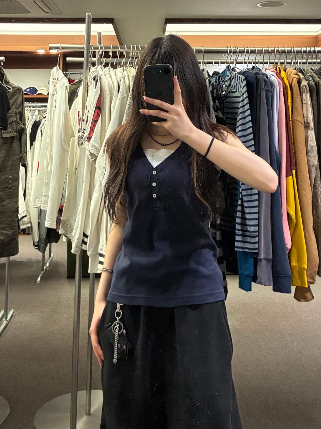 L)Japanese vintage 여성 레이어드 네이비 나시 상품이미지1