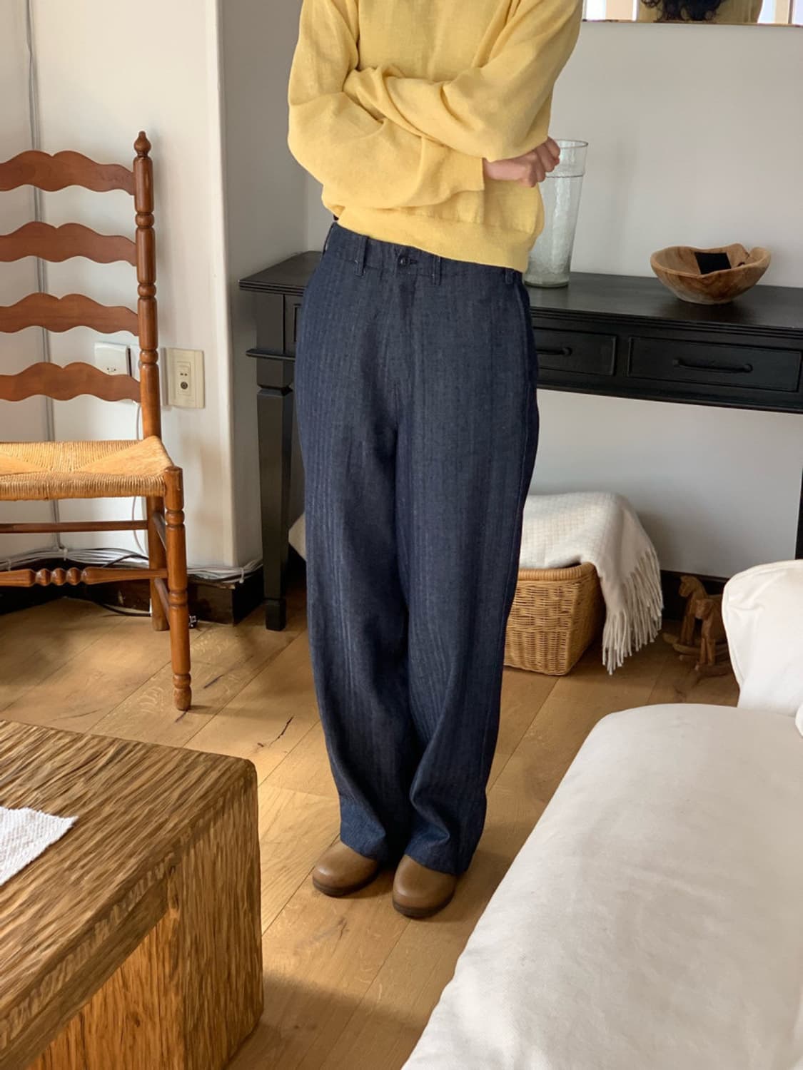 헤링본 비죠 팬츠(진청, M) 새상품 상품이미지8