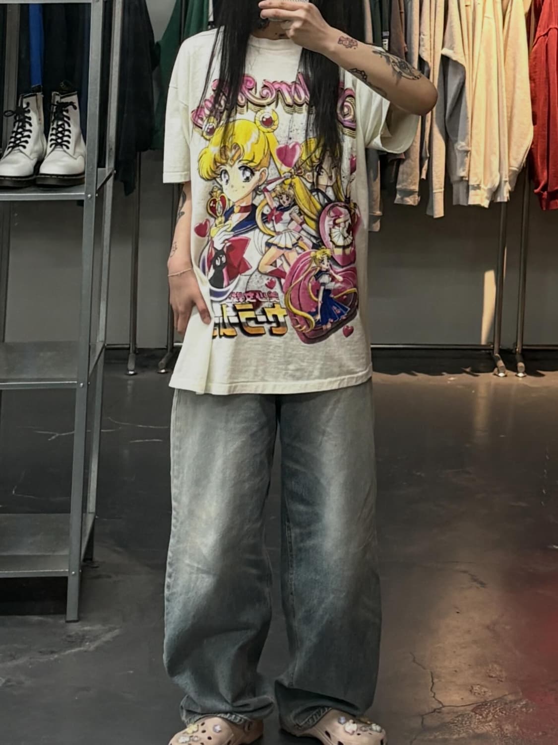 빈티지 달의요정 세일러문 그래픽 아이보리 반팔 A3778 상품이미지1