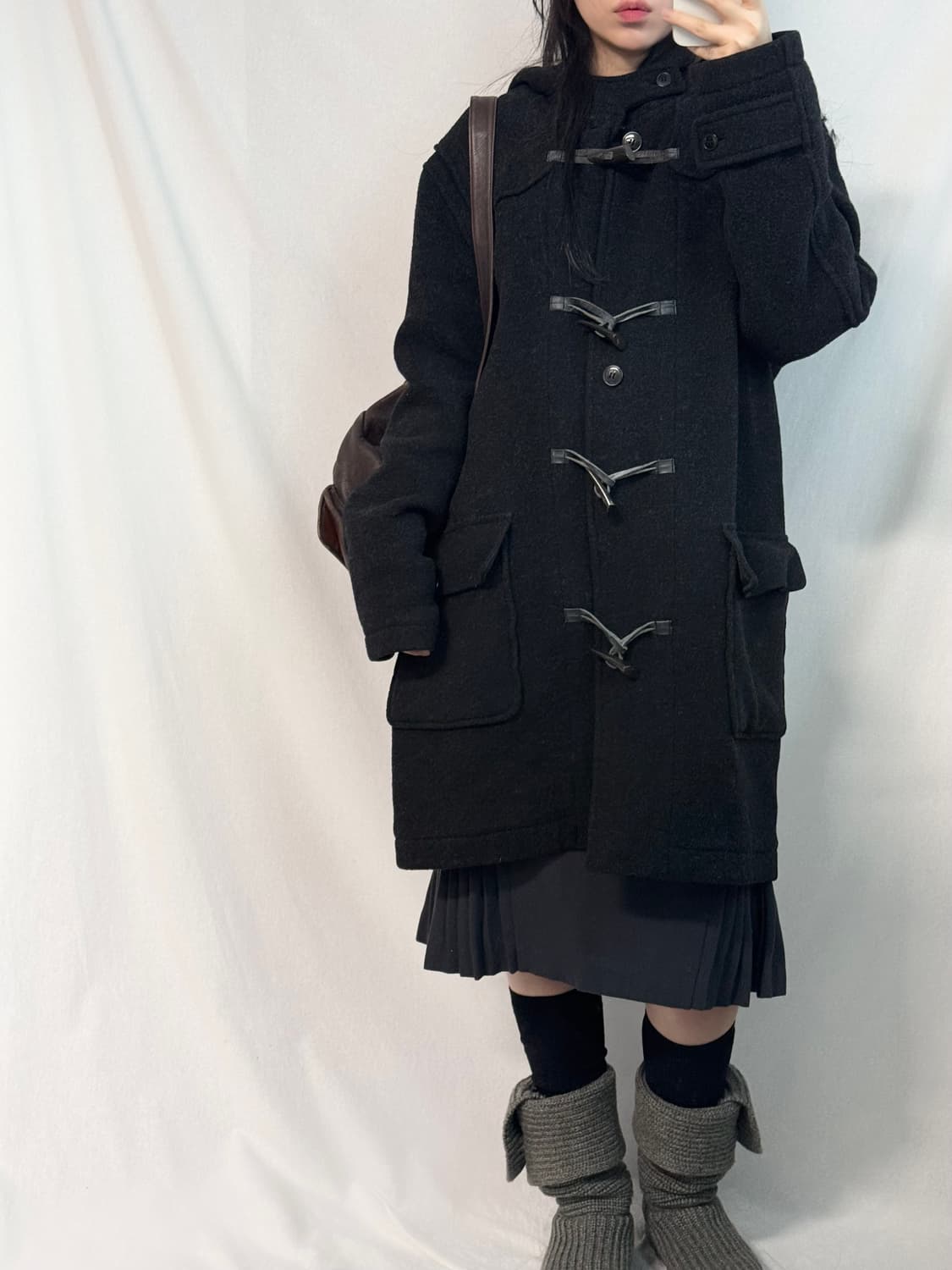 울 후드디 롱 더플 코트 상품이미지2
