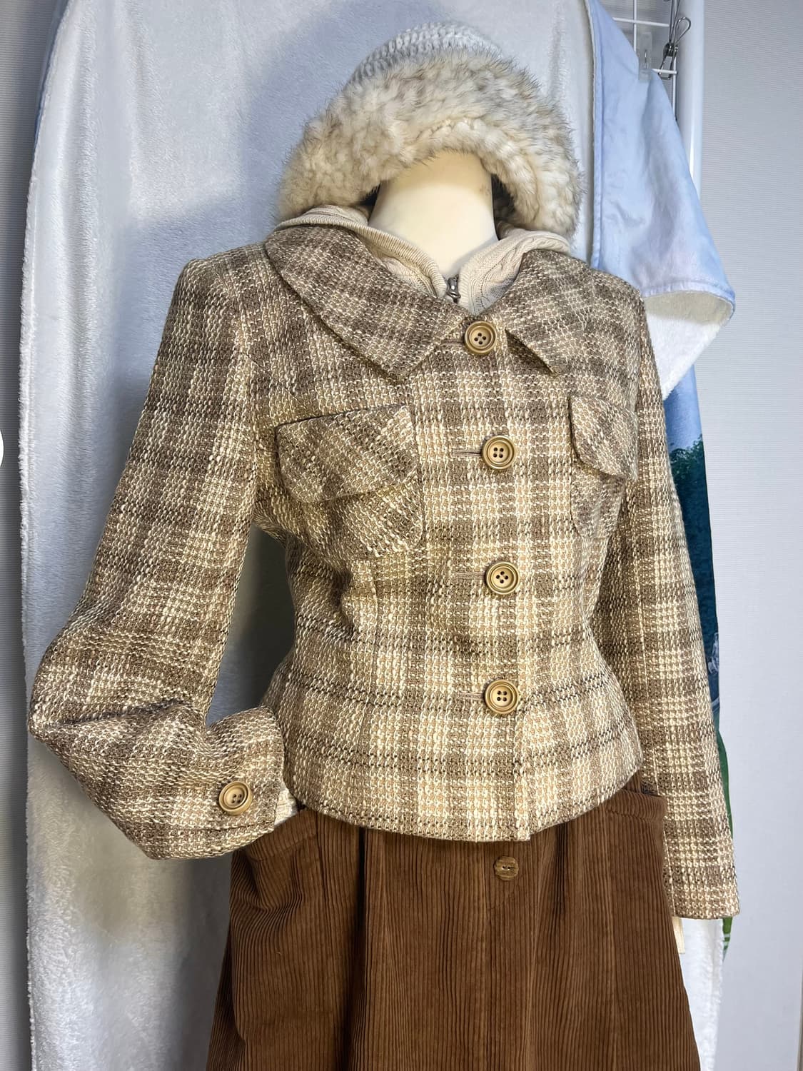 일본 빈티지 체크 울 자켓 상품이미지1