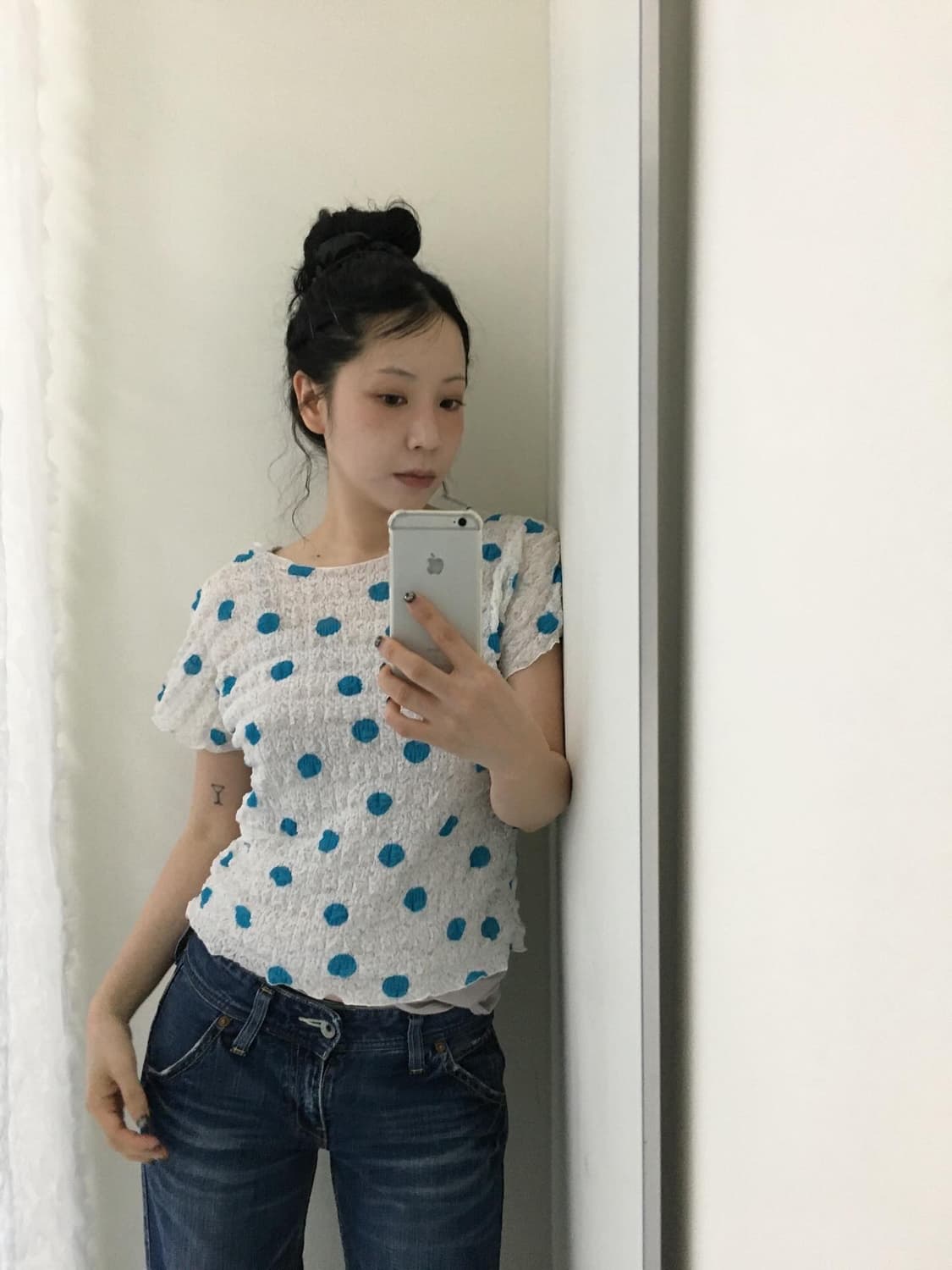 blue dot mesh top 상품이미지1