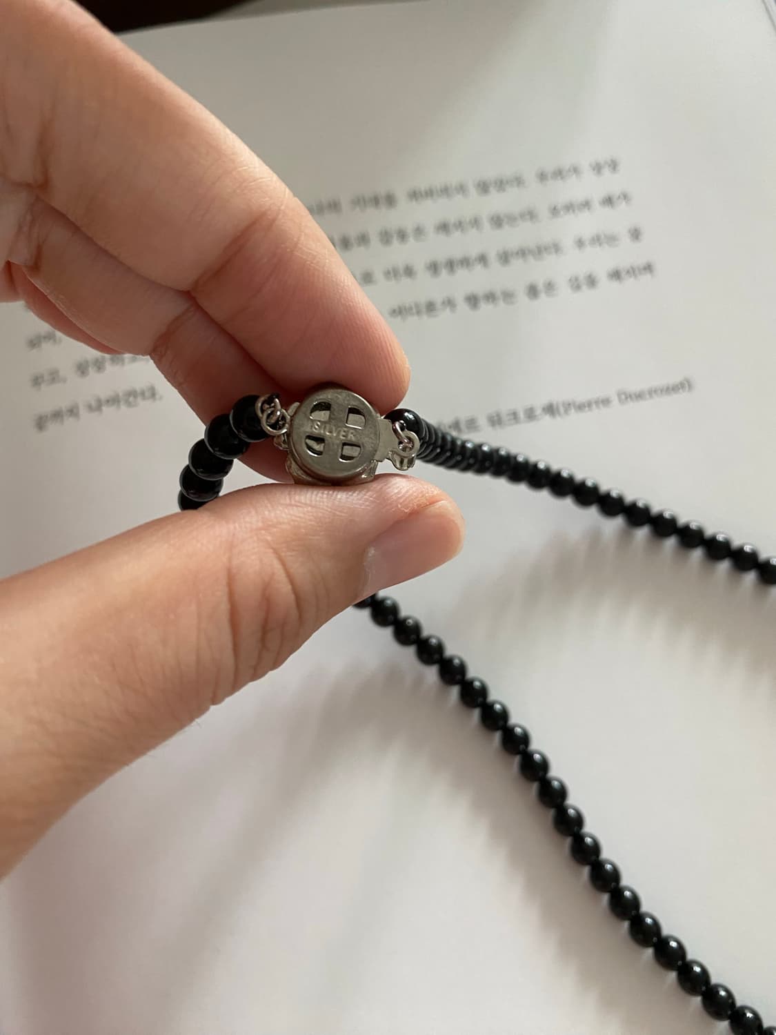 빈티지 블랙 비즈 레드 플라워 패턴 포컬비즈 실버 목걸이 상품이미지4
