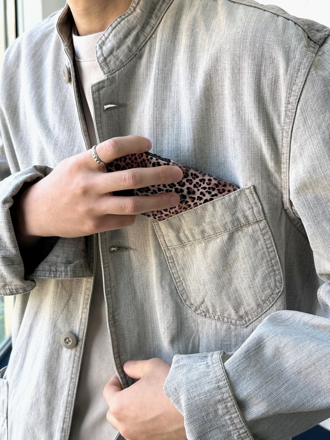 Denim stand collar work jacket 상품이미지1