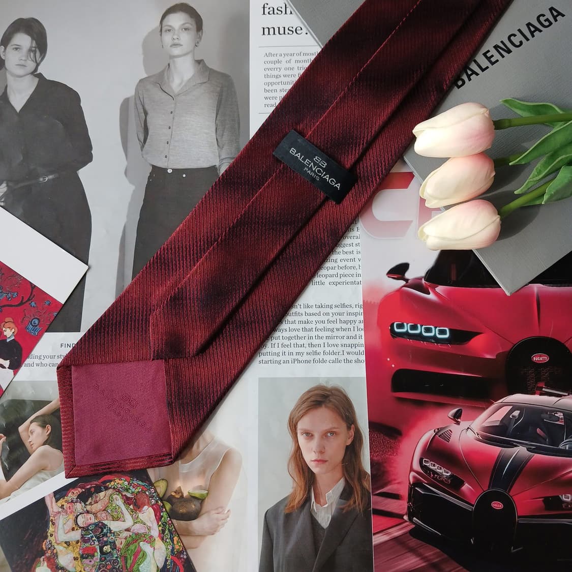 발렌시아가 실크 레드 텍스처 넥타이 9.5cm A+등급 A19786 상품이미지5