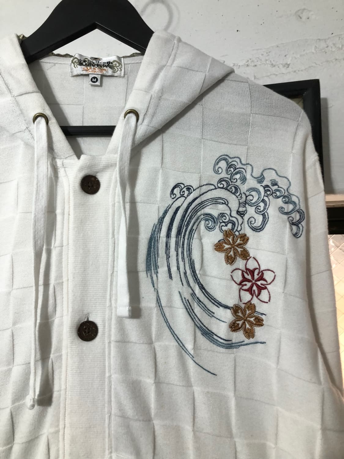 카라쿠리 타마시 체커보드 koi 자수 후디 상품이미지5