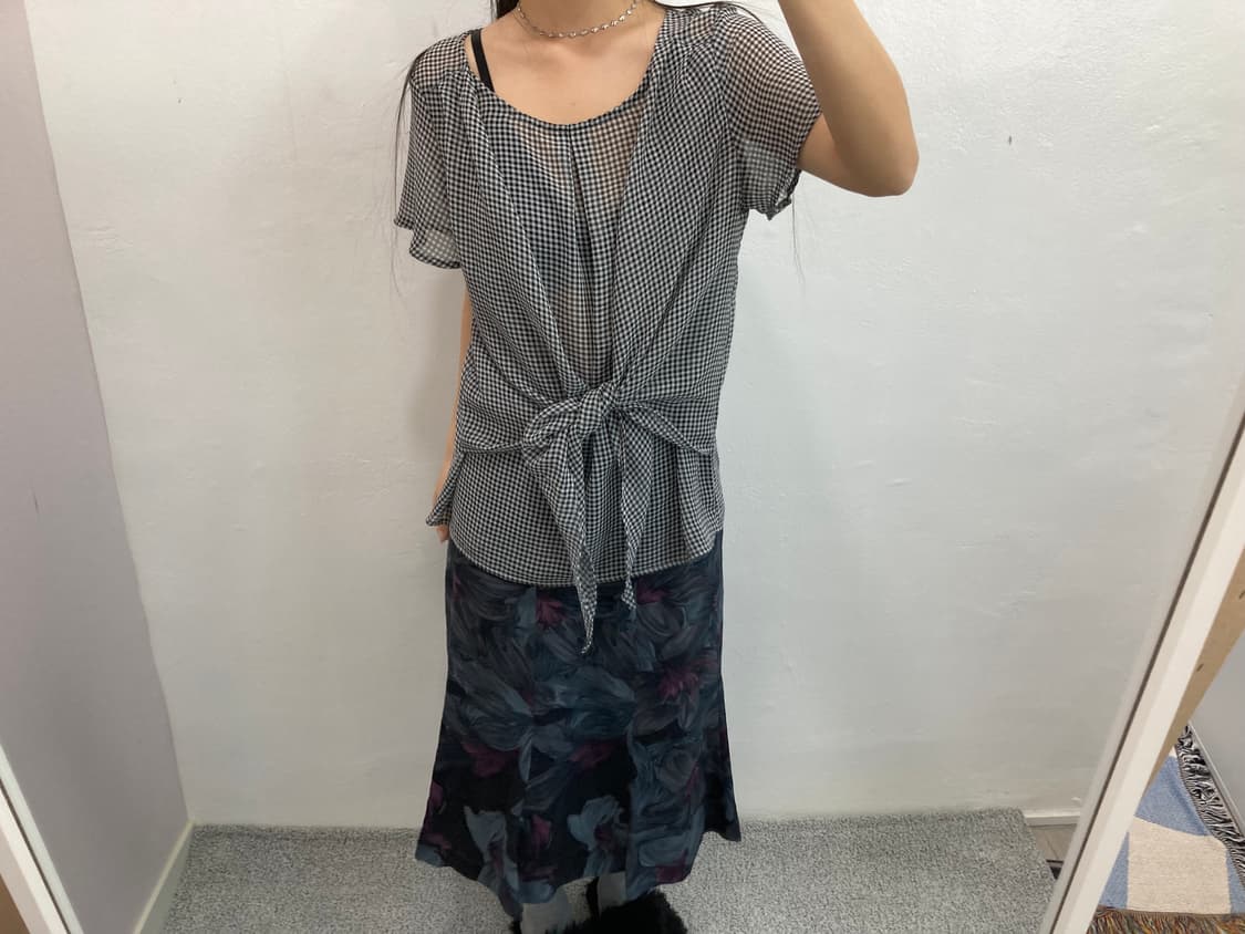 체크 반팔 블라우스  상품이미지1