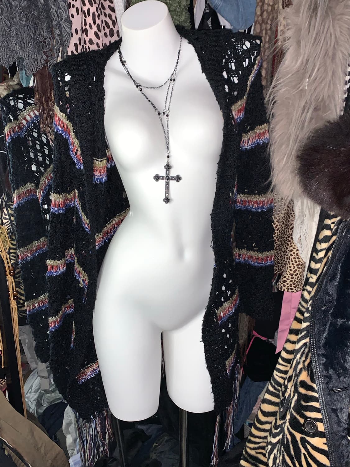 y2k 히피 그런지 보헤미안 그물 후드가디건 상품이미지1