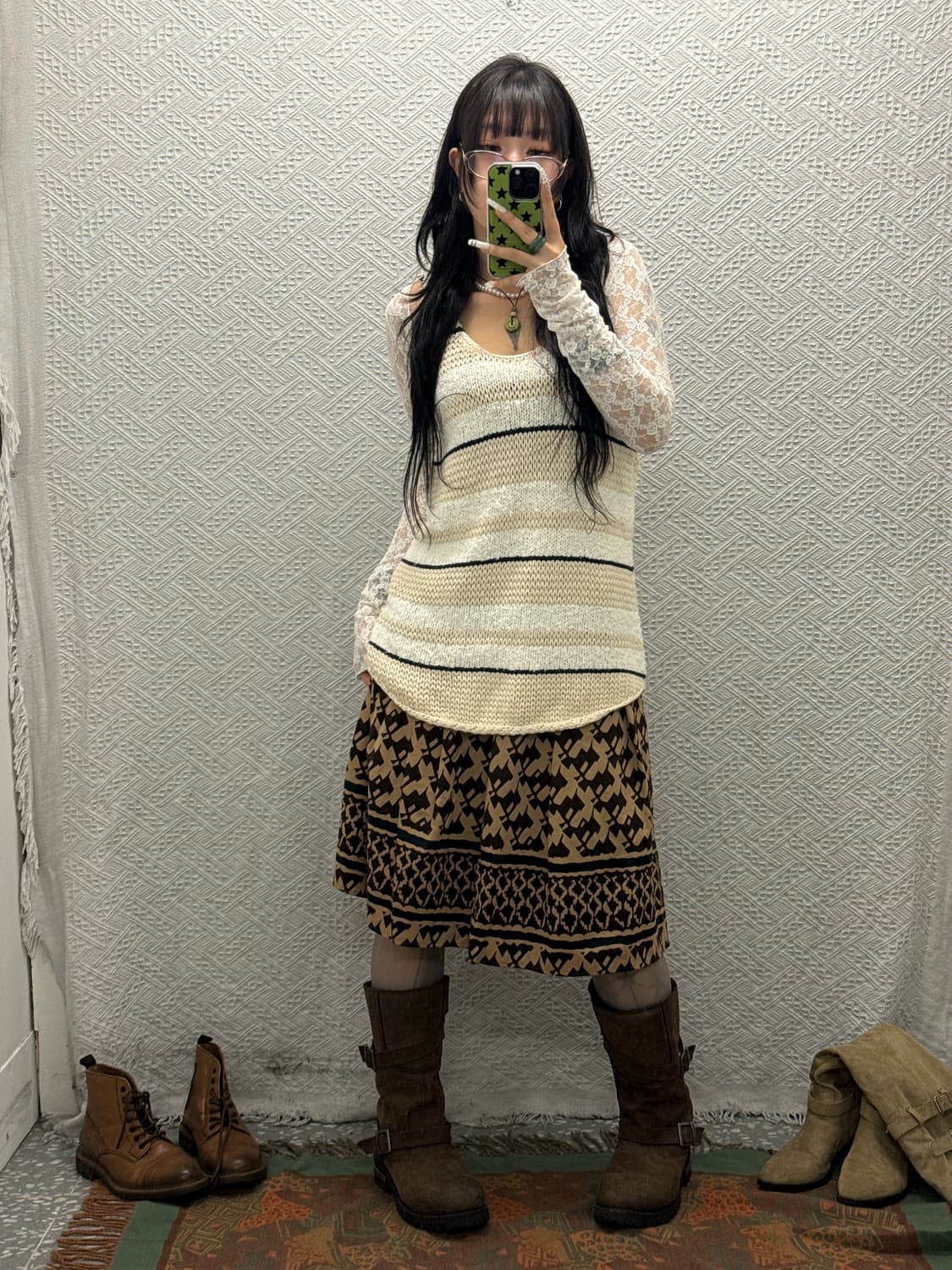 빈티지 에스닉 히피 패턴 시어 플레어 미디스커트 K0076 상품이미지3