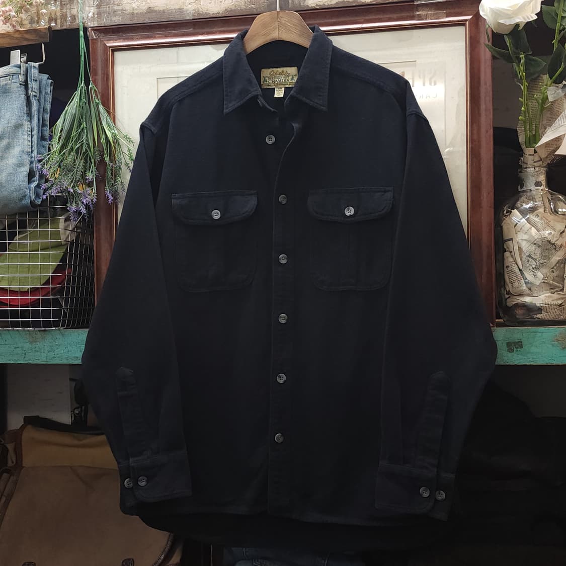 90s 빈티지 워크셔츠 샤모아 디어스킨 헤비코튼 빈티지 셔츠 블랙 M 상품이미지2