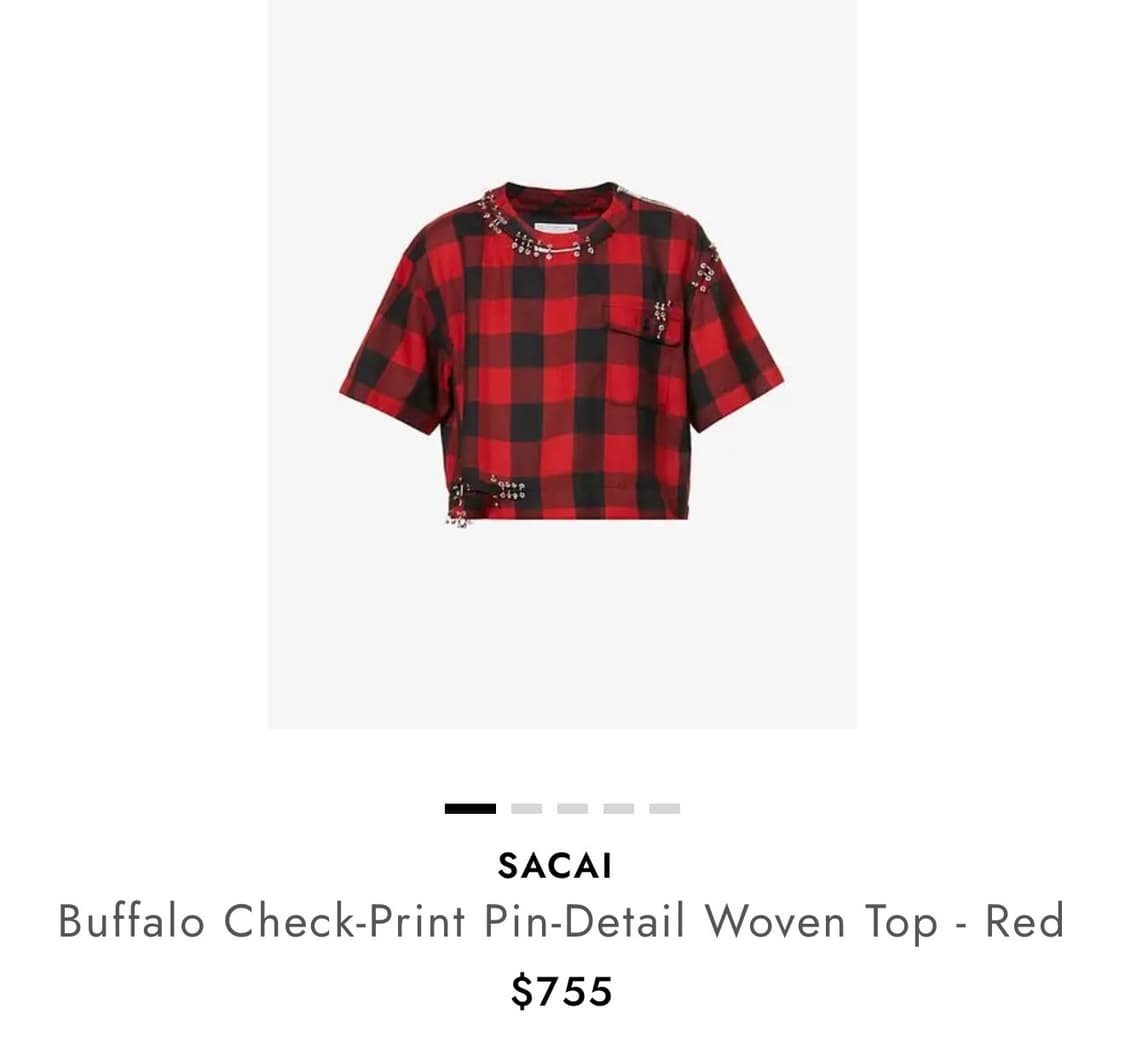 sacai 사카이 22ss 버팔로 체크 프린트 핀 디테일 탑 상품이미지10