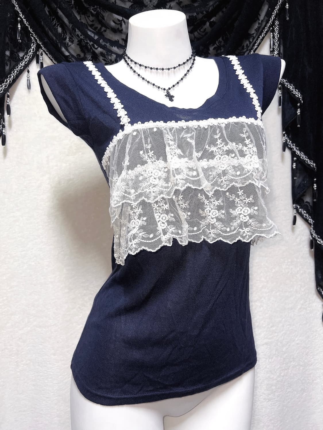 로맨틱갸루 고딕 고스로리 프릴 레이스 로걀탑 나시 슬리브리스 페어리 핀터 상품이미지4