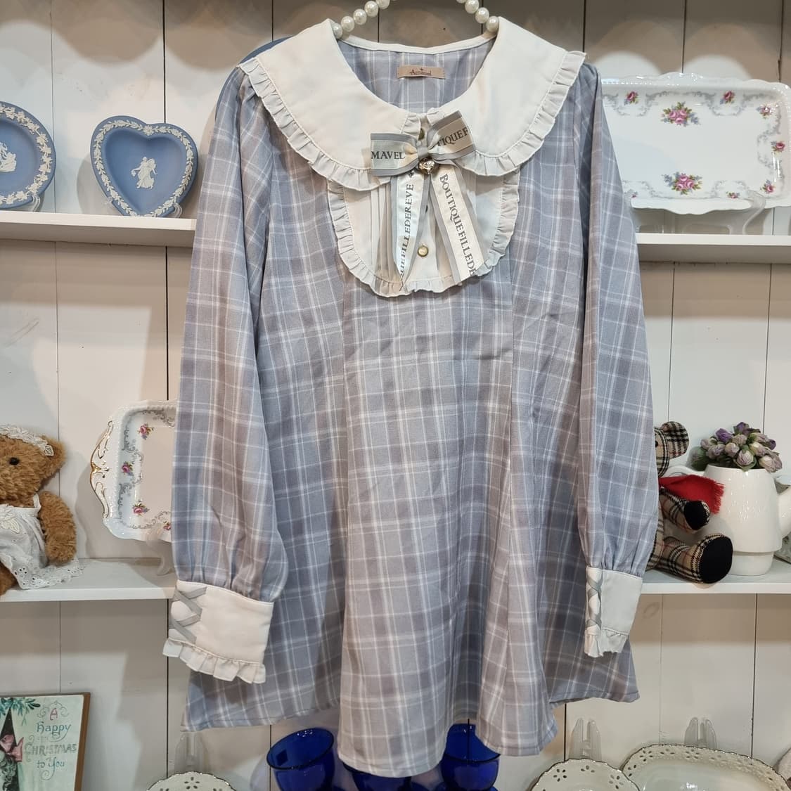 아마벨(Amavel) 세일러 카라 체크 튜닉 블라우스 상품이미지3