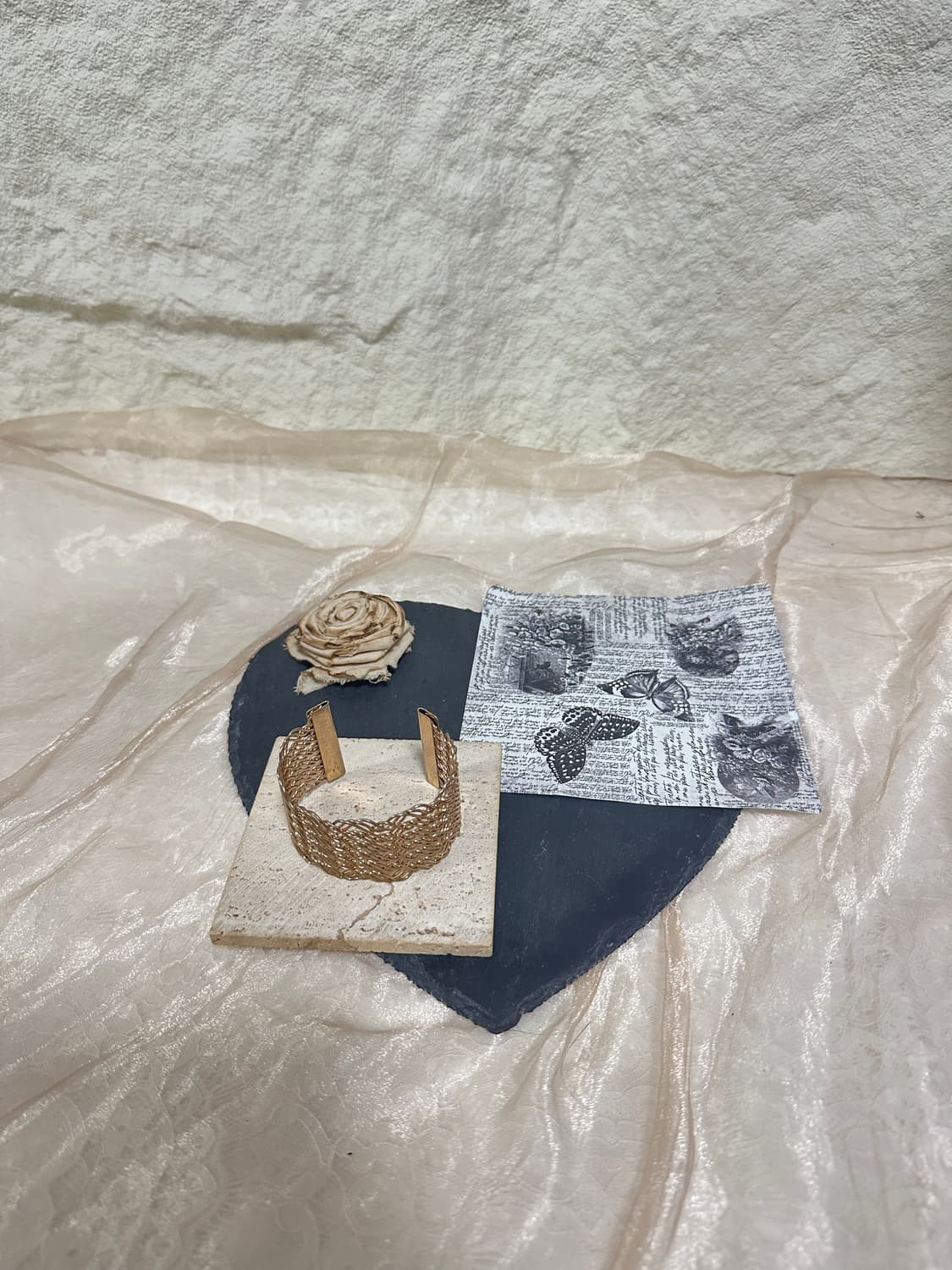 빈티지  로즈골드톤 레이스 짜임 오픈 팔찌 상품이미지1