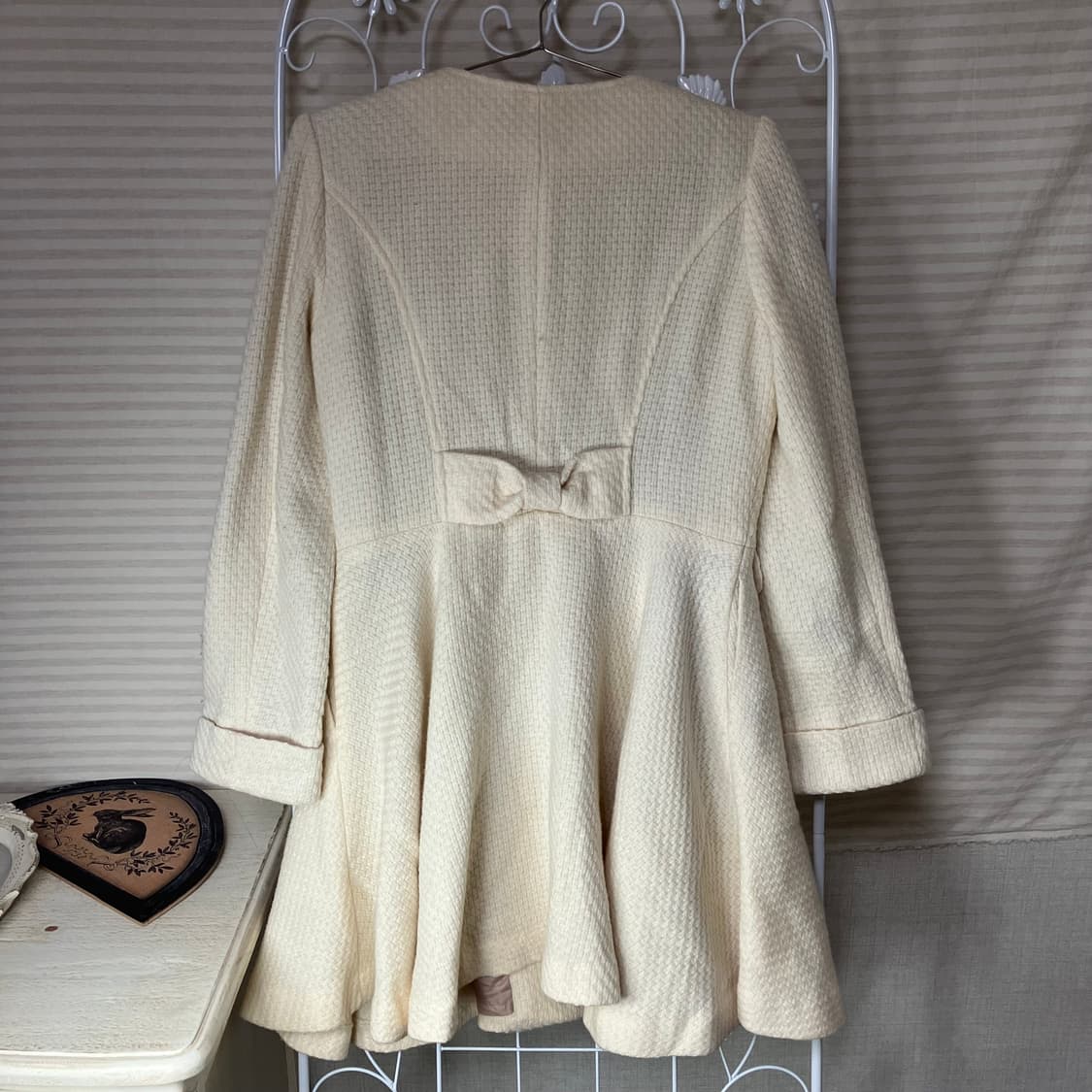 일본빈티지 아이보리 트위드 리본 코트 상품이미지5