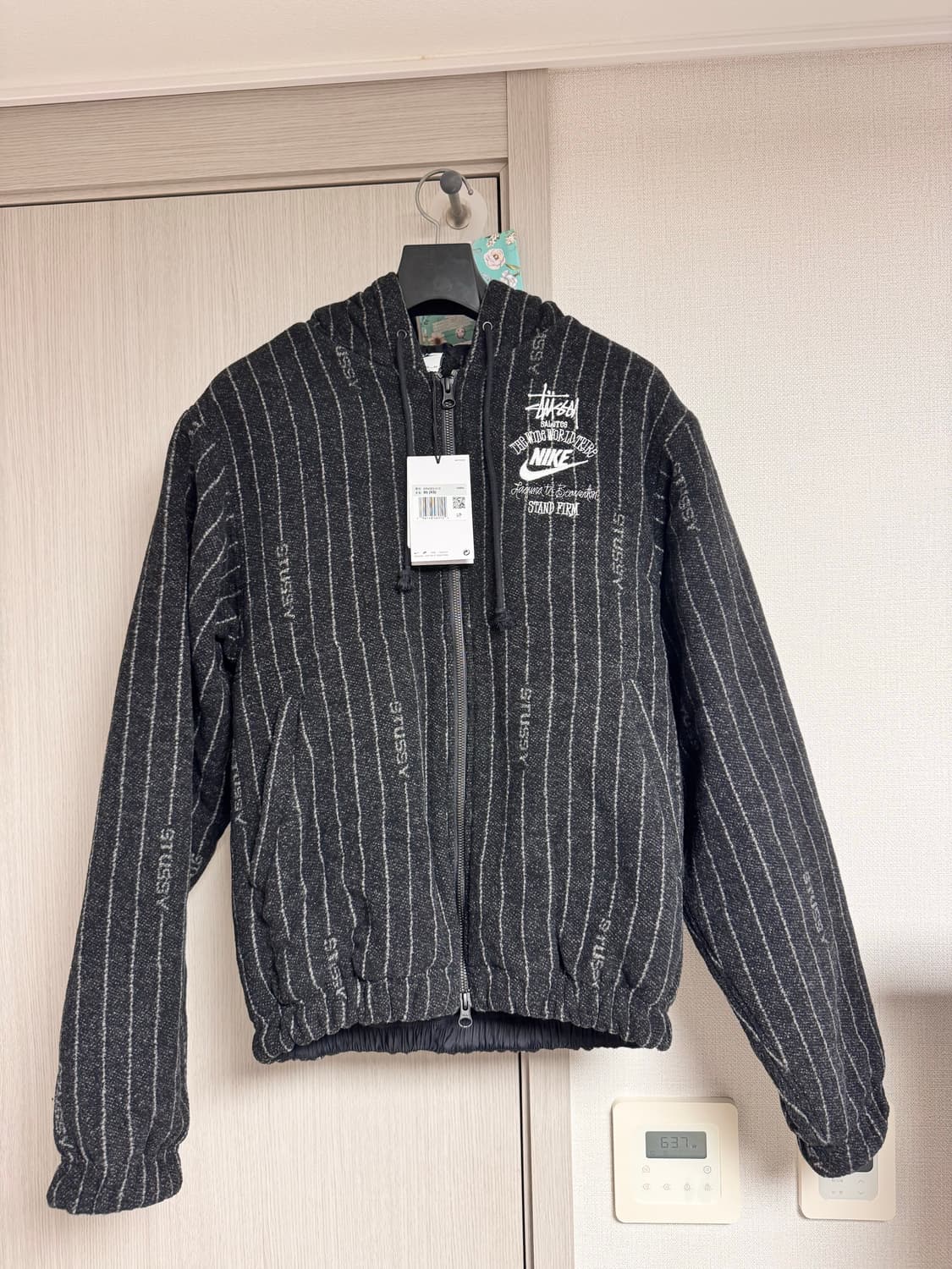 나이키 x 스투시 NRG 스트라이프 울 자켓 블랙 XS 상품이미지1