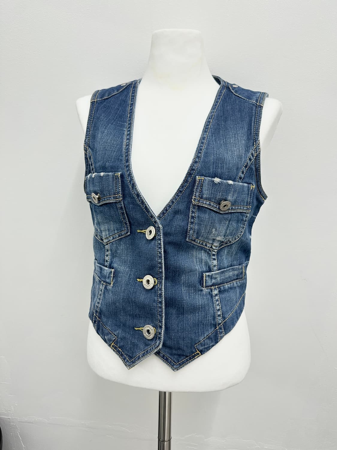 Vintage ribbon detail denim vest 상품이미지1