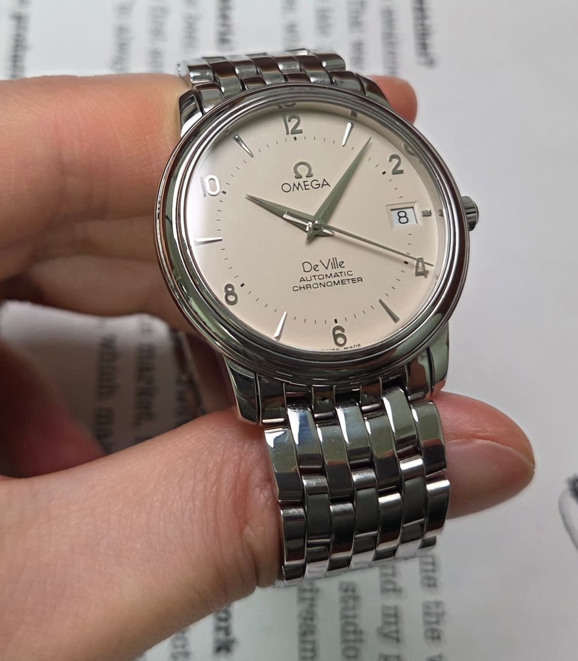 레어] 오메가 드빌 프레스티지 요구르트판 칼침핸즈 상위 크로노미터 오토매 상품이미지4