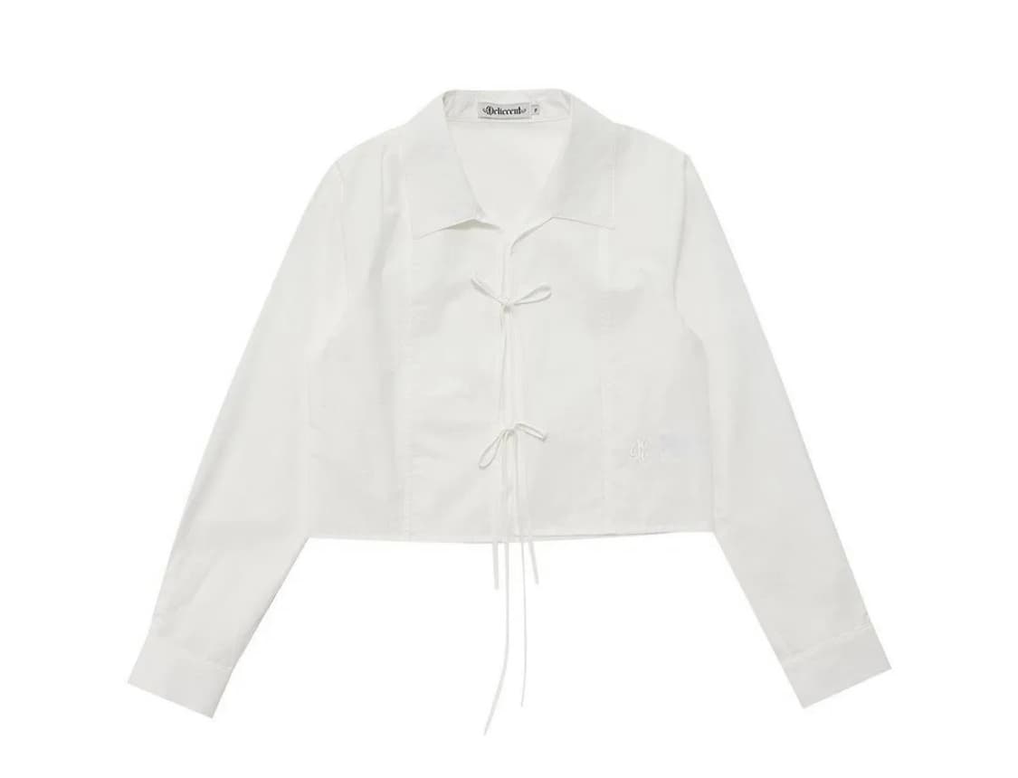 델리센트 리본 크롭 셔츠 화이트 상품이미지1