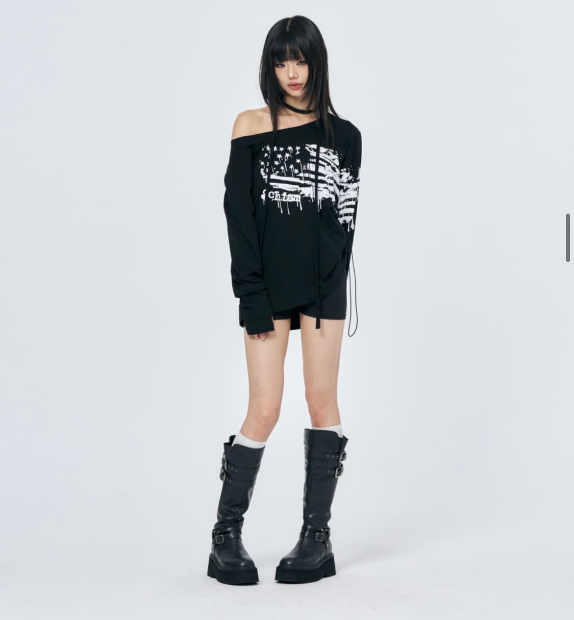 스키즘인듀싱 GRAFFITI FLAG LS TEE 롱슬리브 오프숄더 셔링 상품이미지9