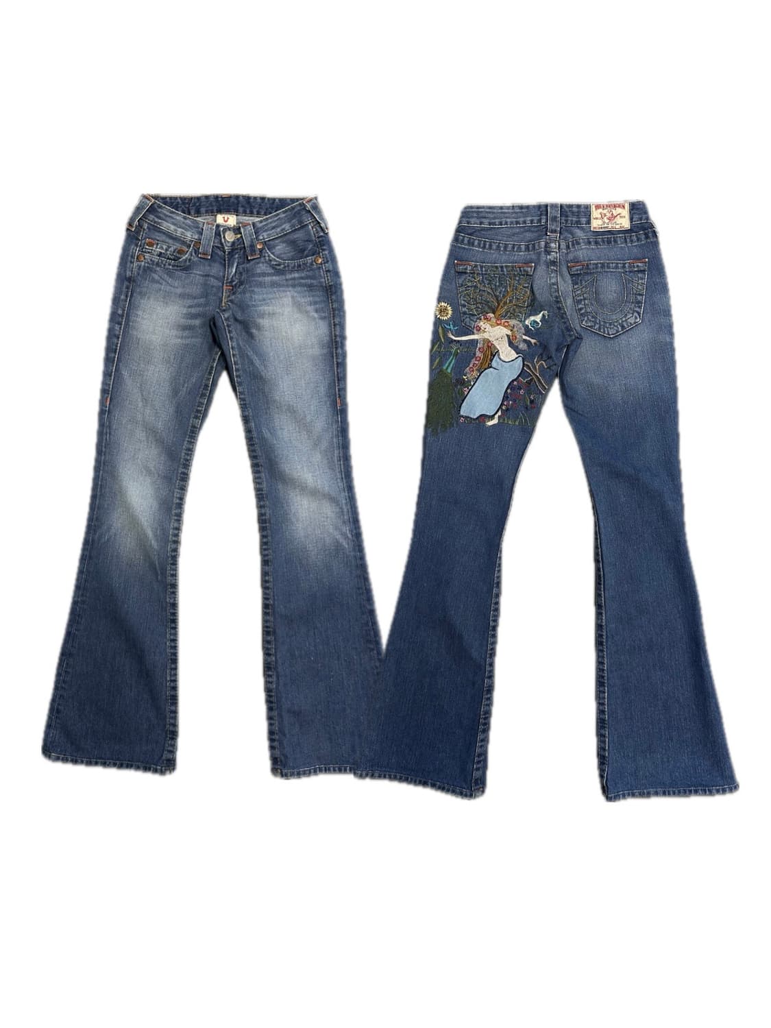 트루릴리전 자수 백패치 로우라이즈 부츠컷 데님팬츠 오리엔탈 y2k 상품이미지1