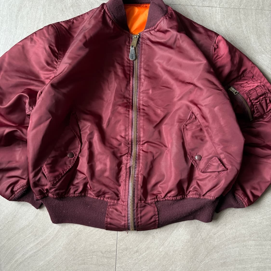 90년대 미국 생산 알파인더스트리 버건디 양면 ma-1 자켓 상품이미지4