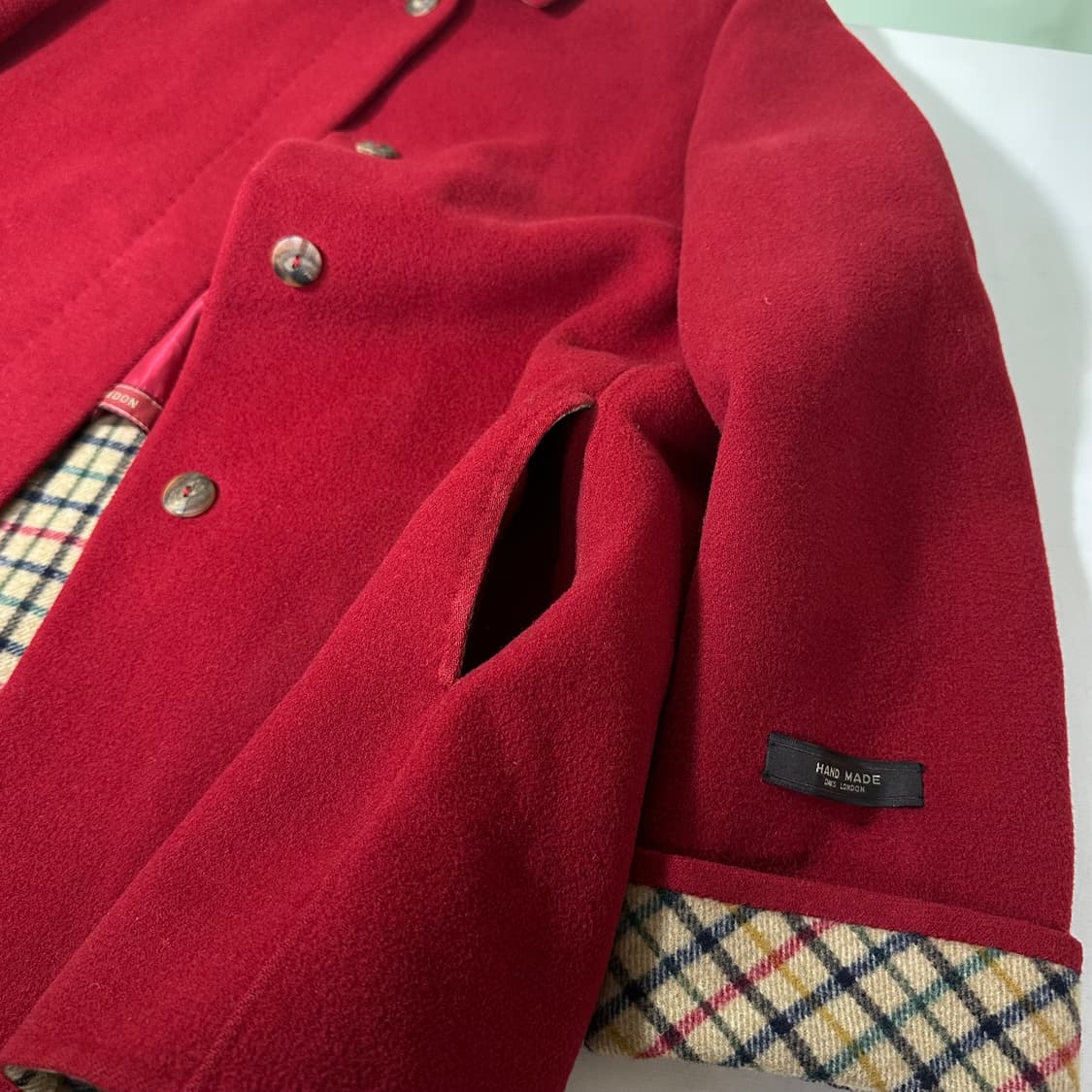 우먼M 닥스 우먼 레드 체크배색 핸드메이트 울자켓 상품이미지3