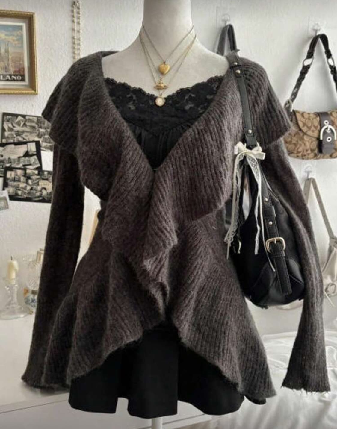 Y2k 갸루 플레어 니트 가디건 새상품 상품이미지1