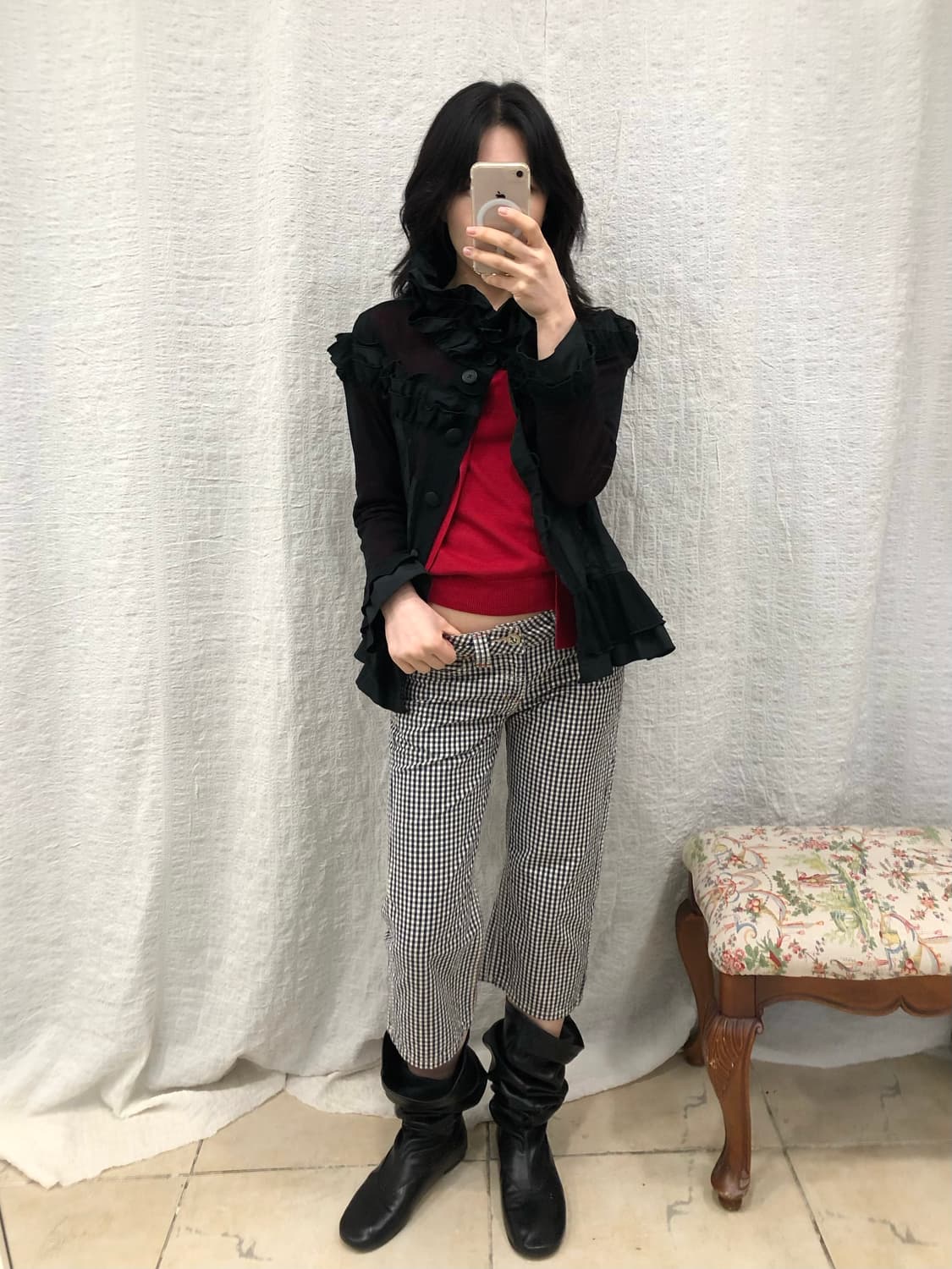 ruffle black sheer jacket 상품이미지4