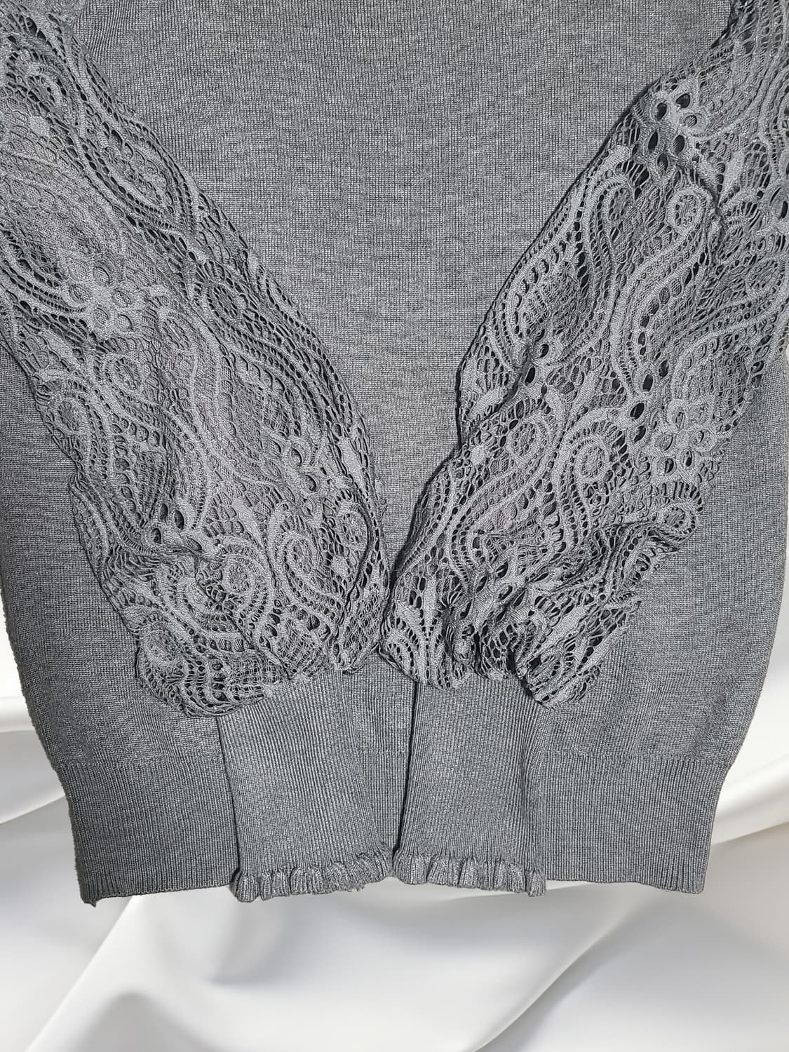 일본 빈티지 레이스 퍼프 소매 그레이 니트 상품이미지2