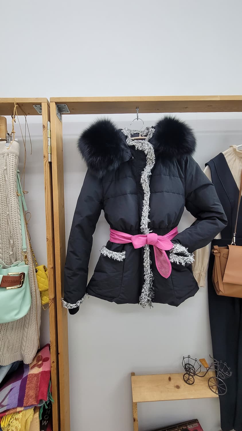 ZABARA ODE  폭스후드 트위드배색 숏패딩 상품이미지1