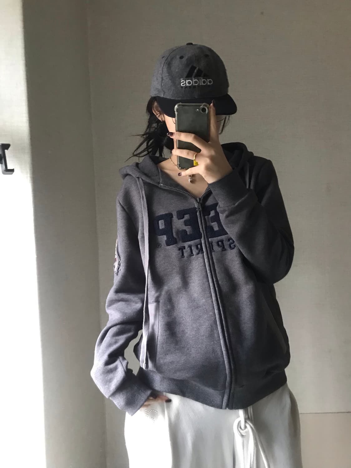 지프 그레이 후리스로고 후드집업 상품이미지4