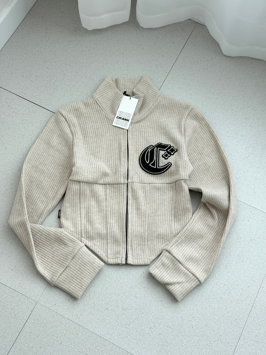 [크랭크] 코르셋 니트집업, 하이넥 집업가디건_베이지 상품이미지6