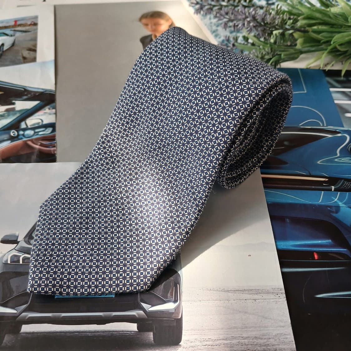 보기밀라노 코튼&실크 네이비 패턴 넥타이 8.7cm A+등급 A18915 상품이미지2