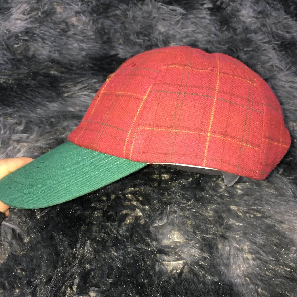투티/0356 디즈니 미키 레드 그린 배색 체크 패턴 캡 모자 빈티지 상품이미지4