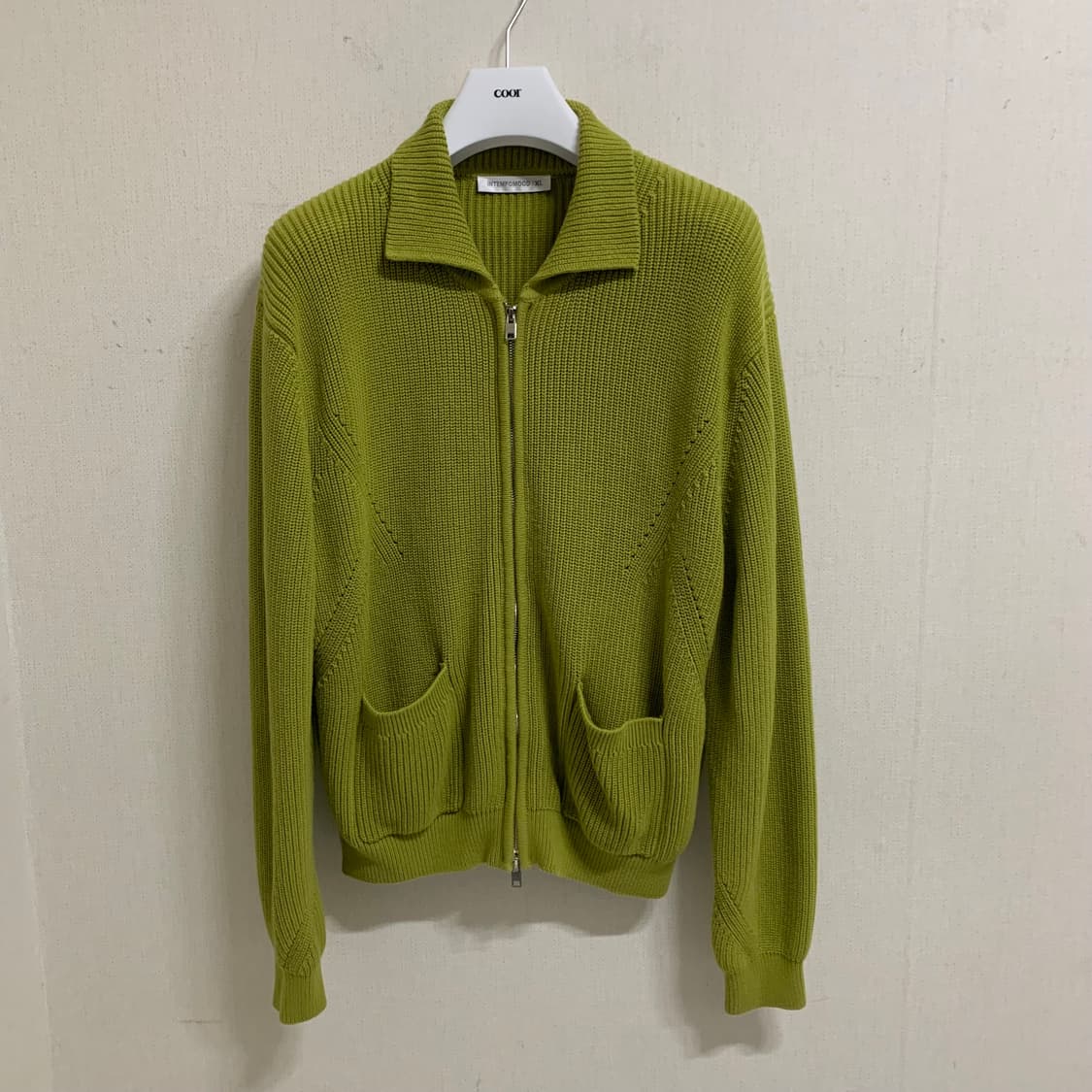 [XL] 인템포무드 모노톤 풀 집업 니트 올리브 상품이미지3