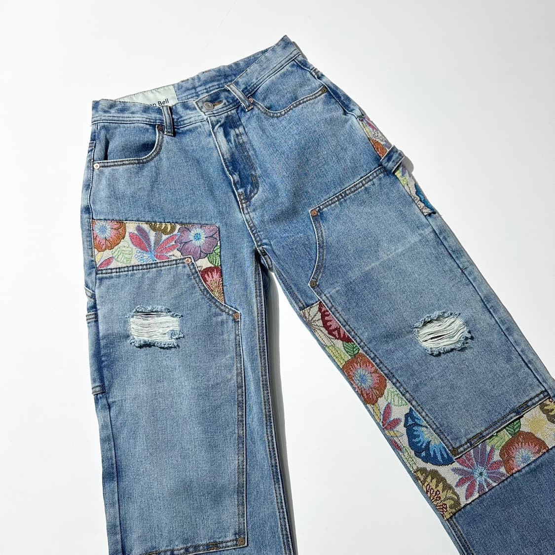 앤더슨벨 플로럴 패치워크 더블니 카펜터 데님 팬츠 상품이미지4